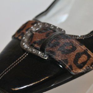 Italian Patent Calf Fur Crystal Heels Shoes